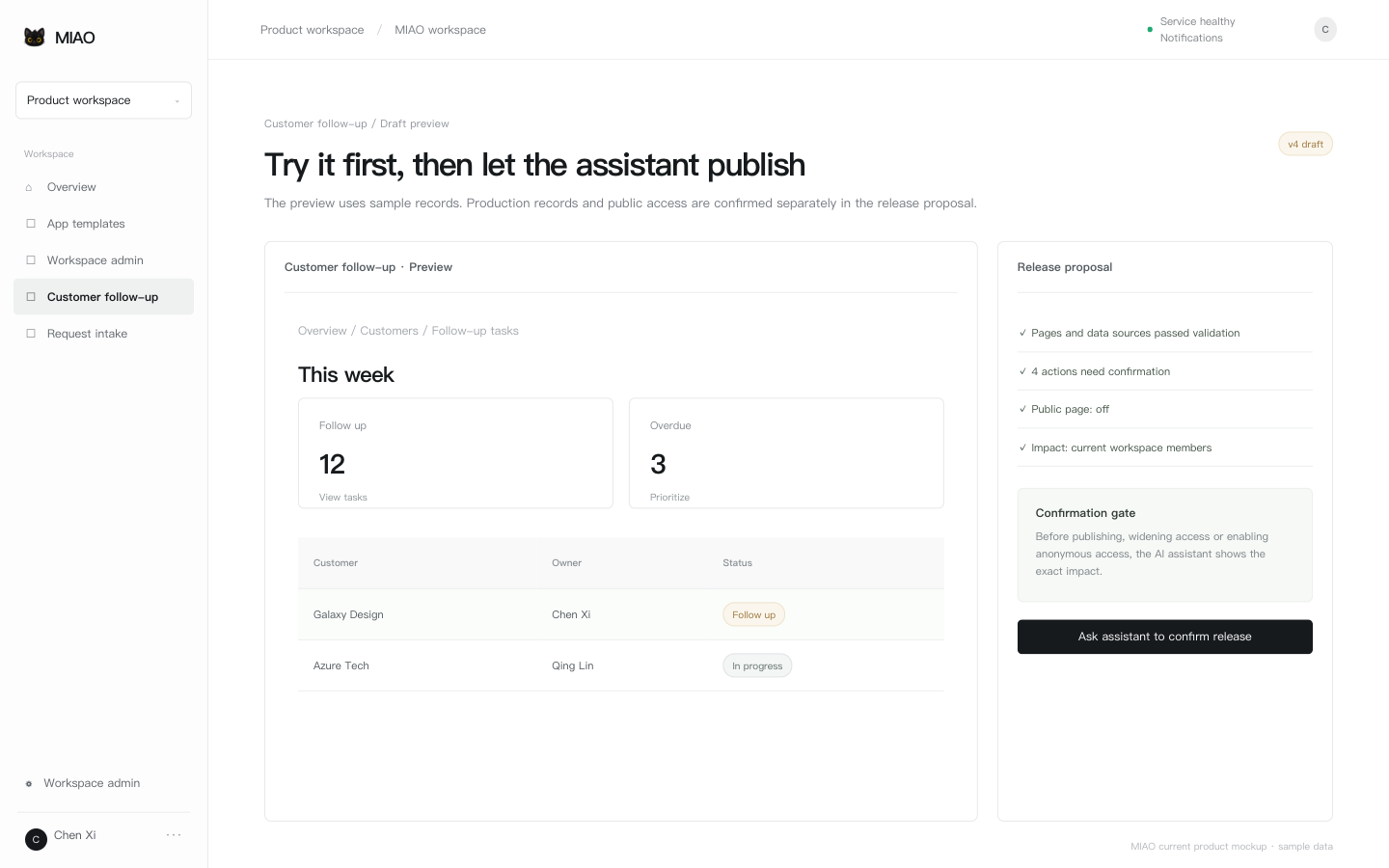 Preview and publish: draft preview and release proposal